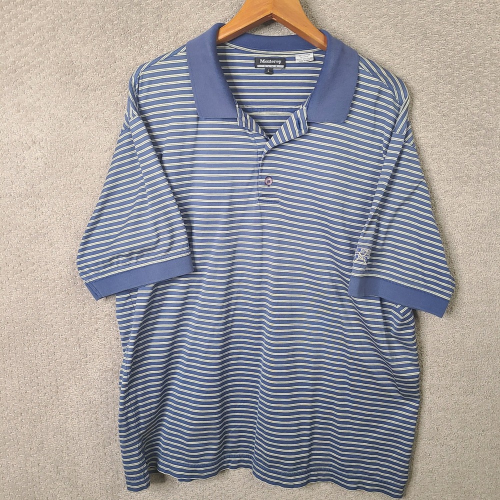 Monterey Club Shirt Men L Blue Striped Polo Mercerized Big Spring 1926 Golf